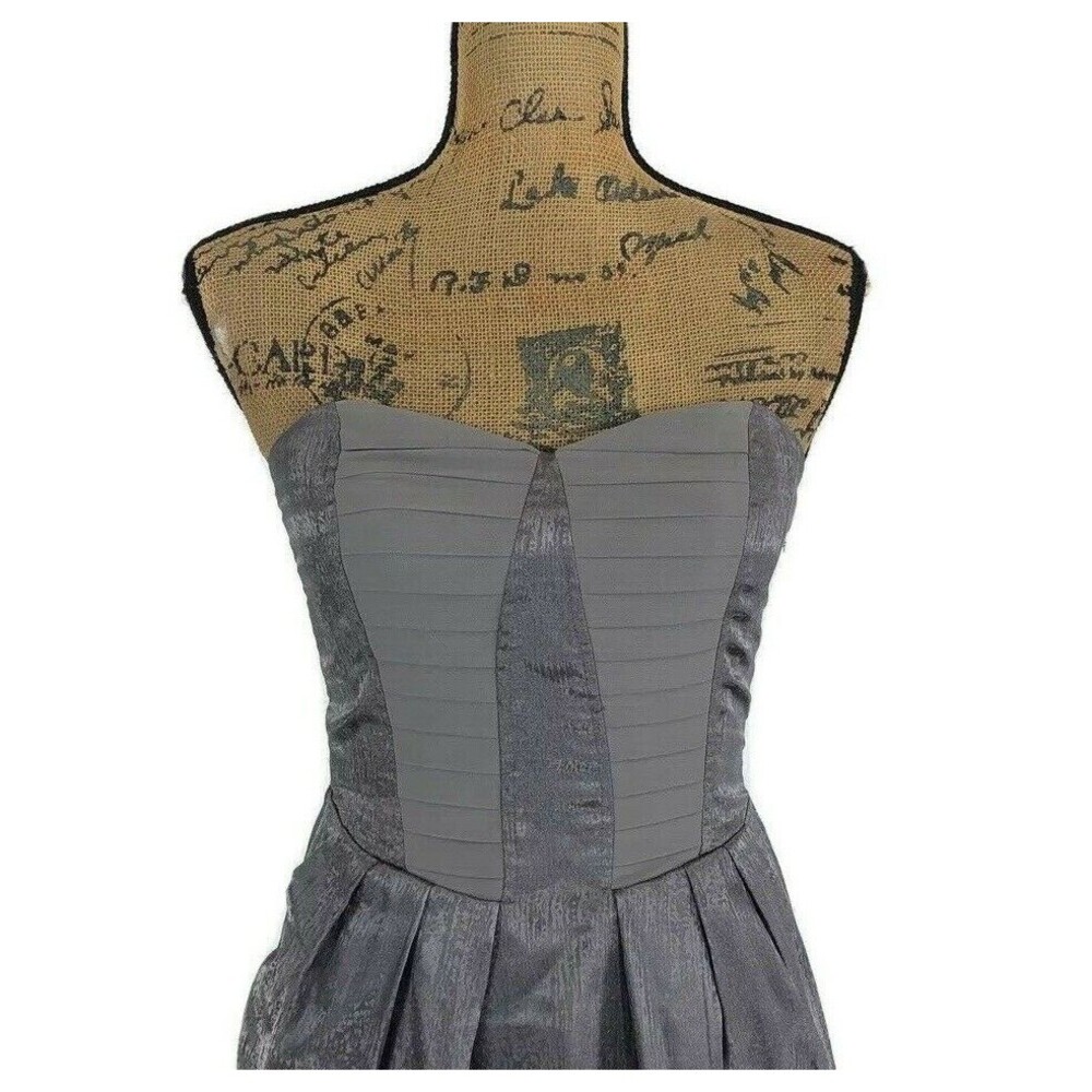 BCBGeneration Dress XXS Cocktail Party Slate Gray Sweetheart Satin Pleat‎ NWT